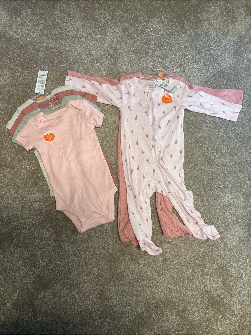 Carter's Pink & White Baby One-Piece Set with Footed Sleepers